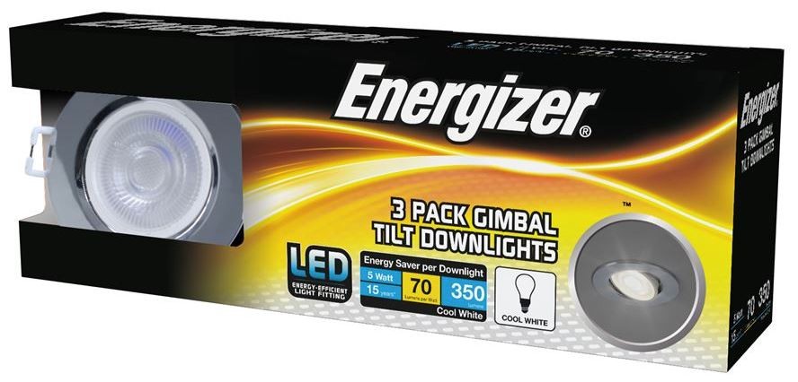 Energizer 3-PACK IP20-Rated Tilt Downlight, CHROME, 4000K, 68mm