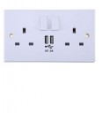 13A 2-Gang Switched Socket with Twin USB 5V/2A Charging Ports