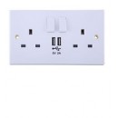 13A 2-Gang Switched Socket with Twin USB 5V/2A Charging Ports